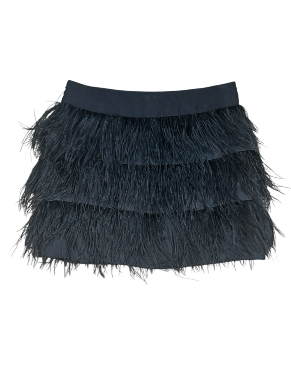 Milly Vintage Black Ostrich Feather Tiered Silk Mini Skirt Women’s Size 4 - Picture 4 of 7